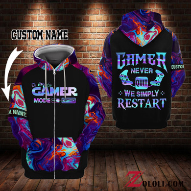 Gamer never quit we simply restart Hoodie 3D TXX