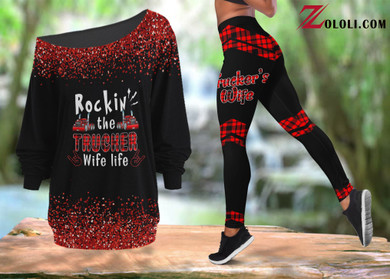 Rockin' the Trucker Wife life Black off shoulder leggings TTM