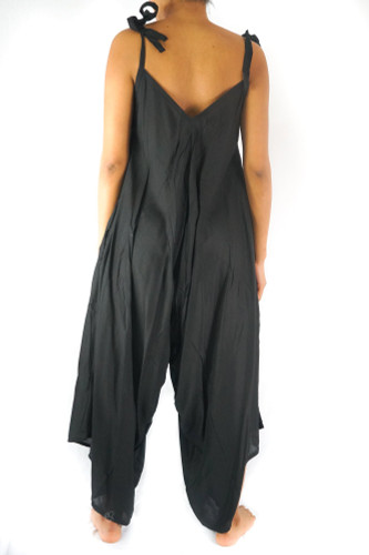 Solid Black Boho Hippie Jumpsuit Rompers