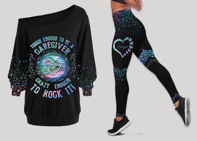 ON SALE Tough Enough To be A Caregiver Crazy Enough To Rock It Off Shoulder Shirt & Leggings Set