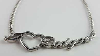 Los Angeles Dodgers Heart Script Necklace