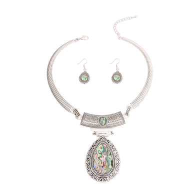 Engraved Silver Abalone Teardrop Set