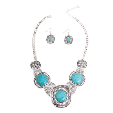 Engraved Turquoise Stone Necklace