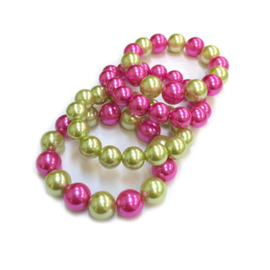 Pink and Neon Green Pearl Bracelets