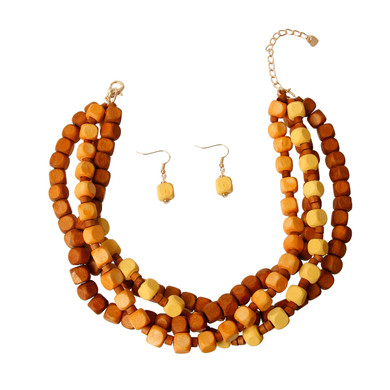 Square Wooden Bead Choker Set
