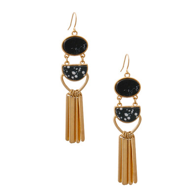 Gold and Black Drop Earrings Featuring Gold Drops