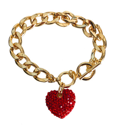 Red Rhinestone Heart Toggle Bracelet