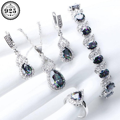 Sets 925 Sterling Silver Stones Wedding Earrings Sets 925 Sterling Silver Stones Wedding Earrings