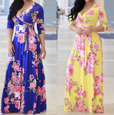 Women Floral Boho Long Maxi Dress Evening Party Beach