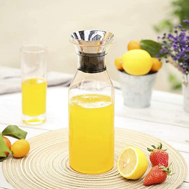 Heat Resistant Glass Carafe with Stainless Steel Silicone Flip-top Lid - Glass Water Pitcher Fridge Ice Tea Maker, 1000ml/35oz