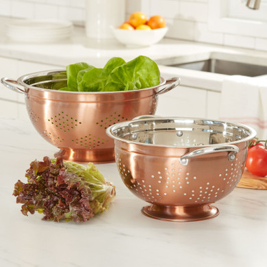 BrylaneHome Set Of 2 Copper Colanders, Copper