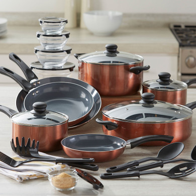 BrylaneHome 26-Pc. Aluminum Cookware Set, Copper