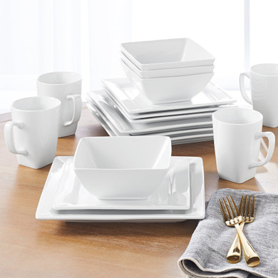 Better Homes & Gardens 16 Piece Square Dinnerware Set, White