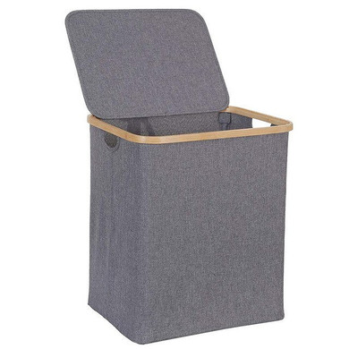 Laundry Basket with Lid, Large Bamboo Dirty Clothes Hamper with Handle, Waterproof Collapsible Laundry Hamper Storage for Bedroo