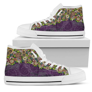 Womens Fractal Mandala Purple Spiral High Top.