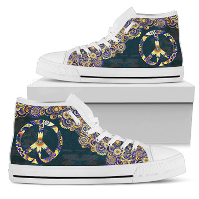 Womens Gold and Blue Peace Mandala High Top.