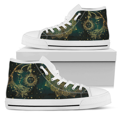 Sun & Moon Handcrafted White Sole High Top Shoes