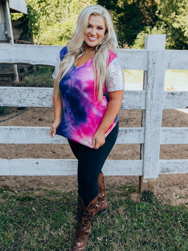 Purple Mix Tie Dye Sequin Top Purple Mix Tie Dye Sequin Top