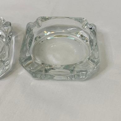Square Crystal Ashtrays 3.5" Vintage Glass Set (2)