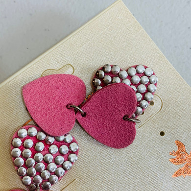 Pink/Silver Multi-Layer Faux Suede Heart Drop Earrings
