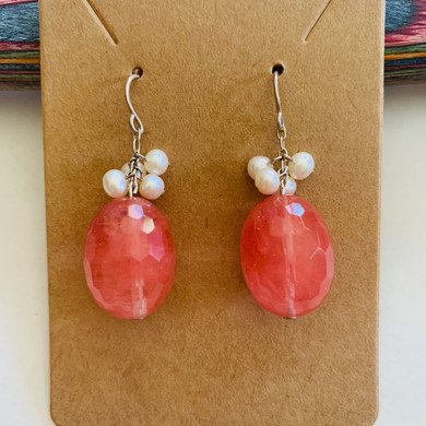 Melon and Pearl Vintage Drop Earrings (1980's)