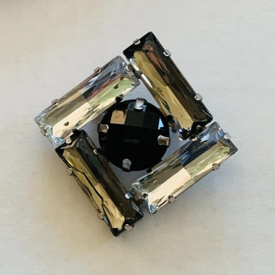 White and Black Rhinestone Square Vintage Brooch (1980's)