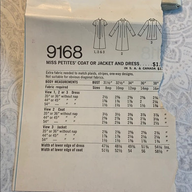 (Size 10MP) Simplicity Vintage Sewing Pattern #9168 (1970)