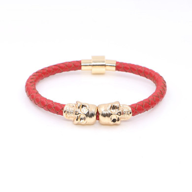 Twin Skull red leather bracelets