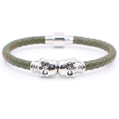 Twin Skull green leather Bracelets