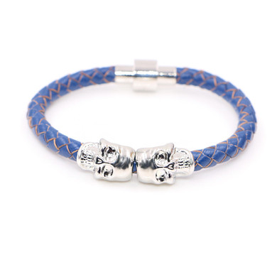 Twin Skull blue leather bracelets
