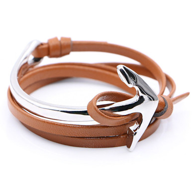 Half curve Anchor brown leather bracelet