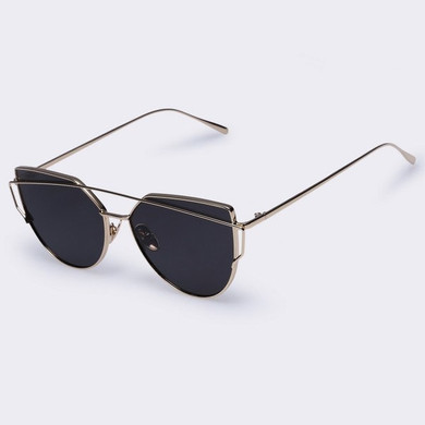 Gold Frame & Gray Lens Twin-Beams Cat Eye UV400 Sunglasses