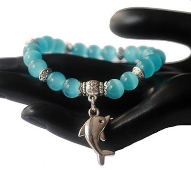 Dolphin Charm & Cat Eye Bead Bracelet - 5 Colors