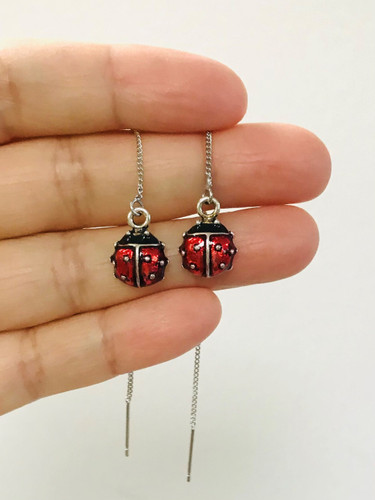 Red Beetle Threaders Earrings