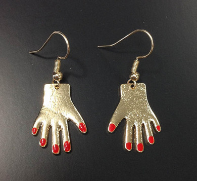 Red Finger Nail Novelty Earrings, Hand Earrings, Huggie Earrings