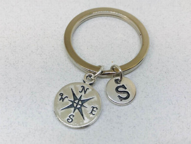 Compass Initial Charm Key Chain