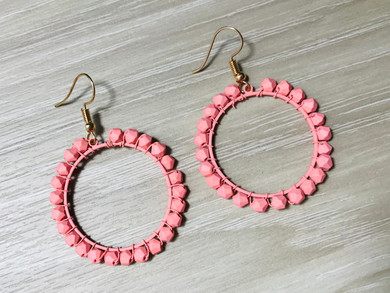 Orange Circle Woven Hoop Earrings