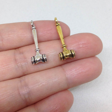 10 Silver Gavel Charm, Judge Gavel Charm, Striking Block Charm