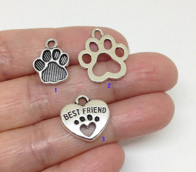 10 Dog Paw Charm, Pet Charm, PAW PRINT CHARM