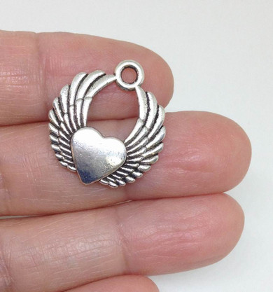 10 Wing Heart Charms, Heart of Wing Charm Lot