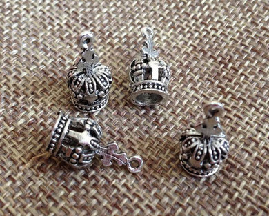 10pcs Crown charm, Antique Silver Tone