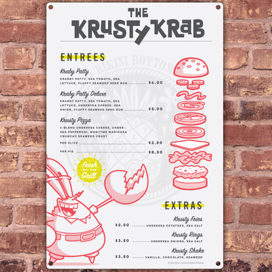 The Krusty Krab Menu  Metal Sign