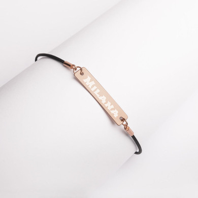Engraved Silver Bar String Bracelet   -Milana