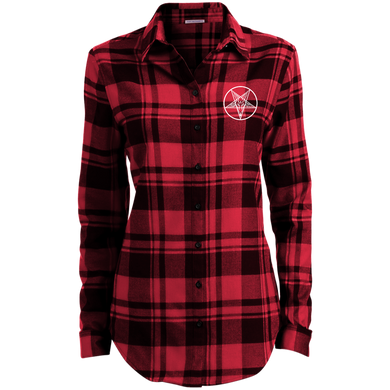 Sigil of Baphomet Embroidered Ladies' Plaid Flannel Tunic