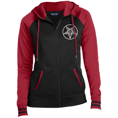 Sigil of Baphomet Embroidered Ladies' Moisture Wick Full-Zip Hooded Jacket