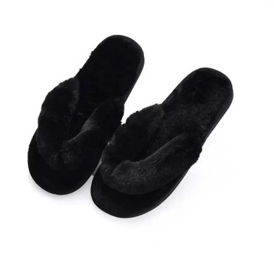 My Plush Flip Flop Slippers in Black