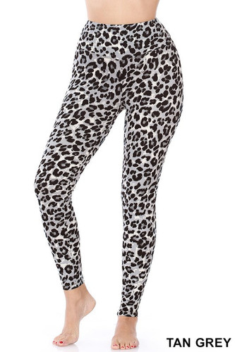 PLUS & REG  BRUSHED MICROFIBER LEOPARD PRINT WIDE WAISTBAND FULL LENGTH LEGGINGS - BUTTERY SOFT -