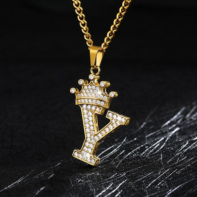 Zircon A-Z Crown Alphabet Pendant Necklace