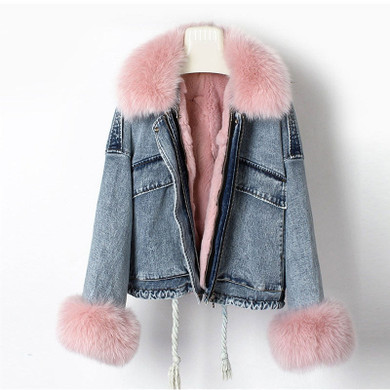 Faux Fur Collar Denim Jacket