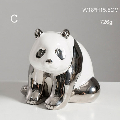 Gold Silver Plated Ceramic Panda Figurine